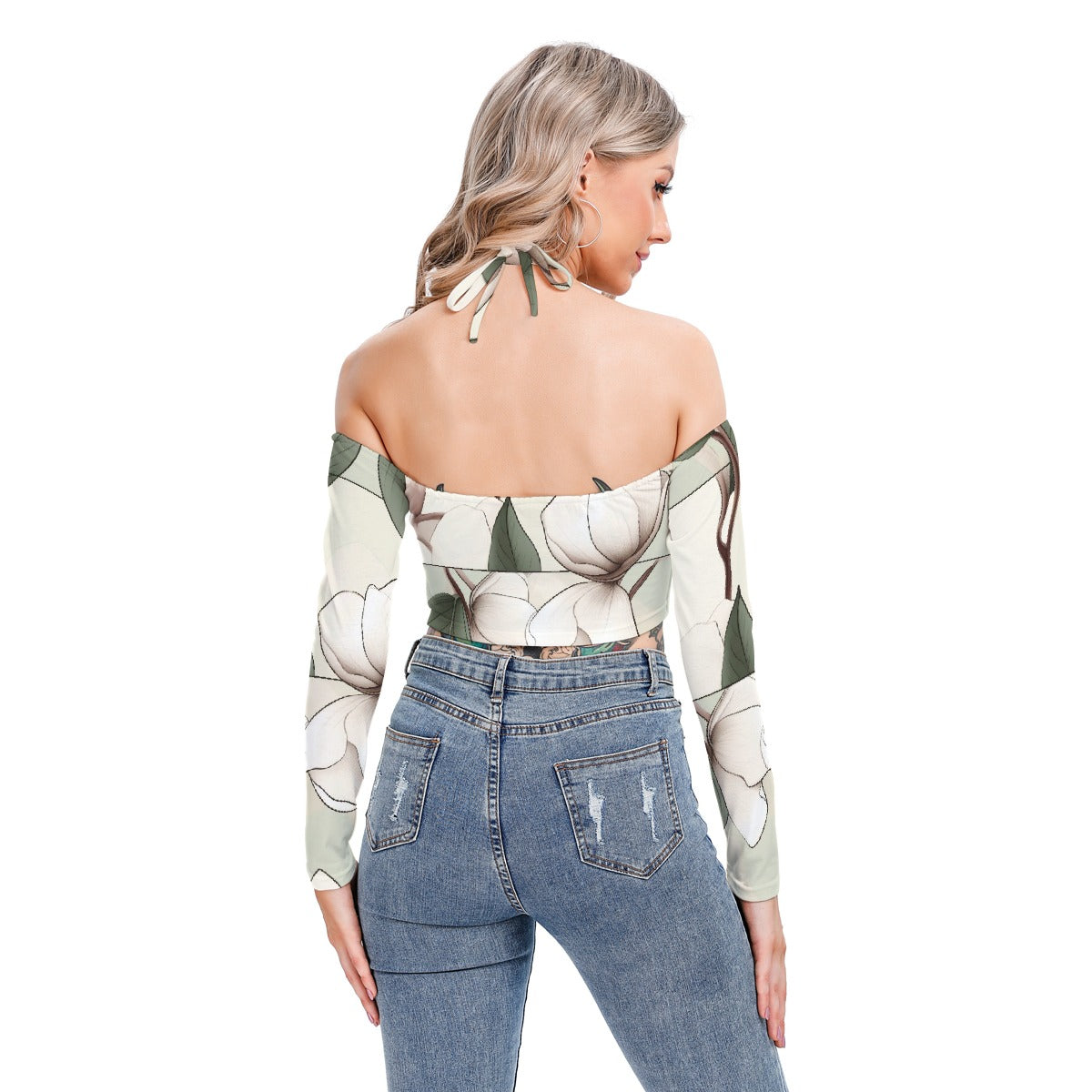 All-Over Print Women's Halter Lace-up Top
