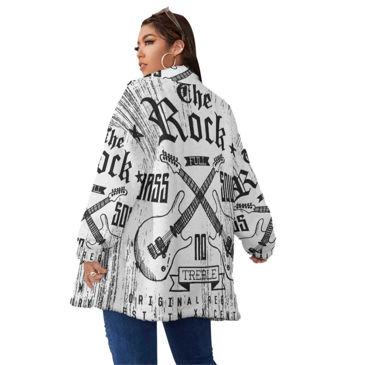 All-Over Print Unisex Borg Fleece Stand-up Collar Coat With Zipper Closure(Plus Size)