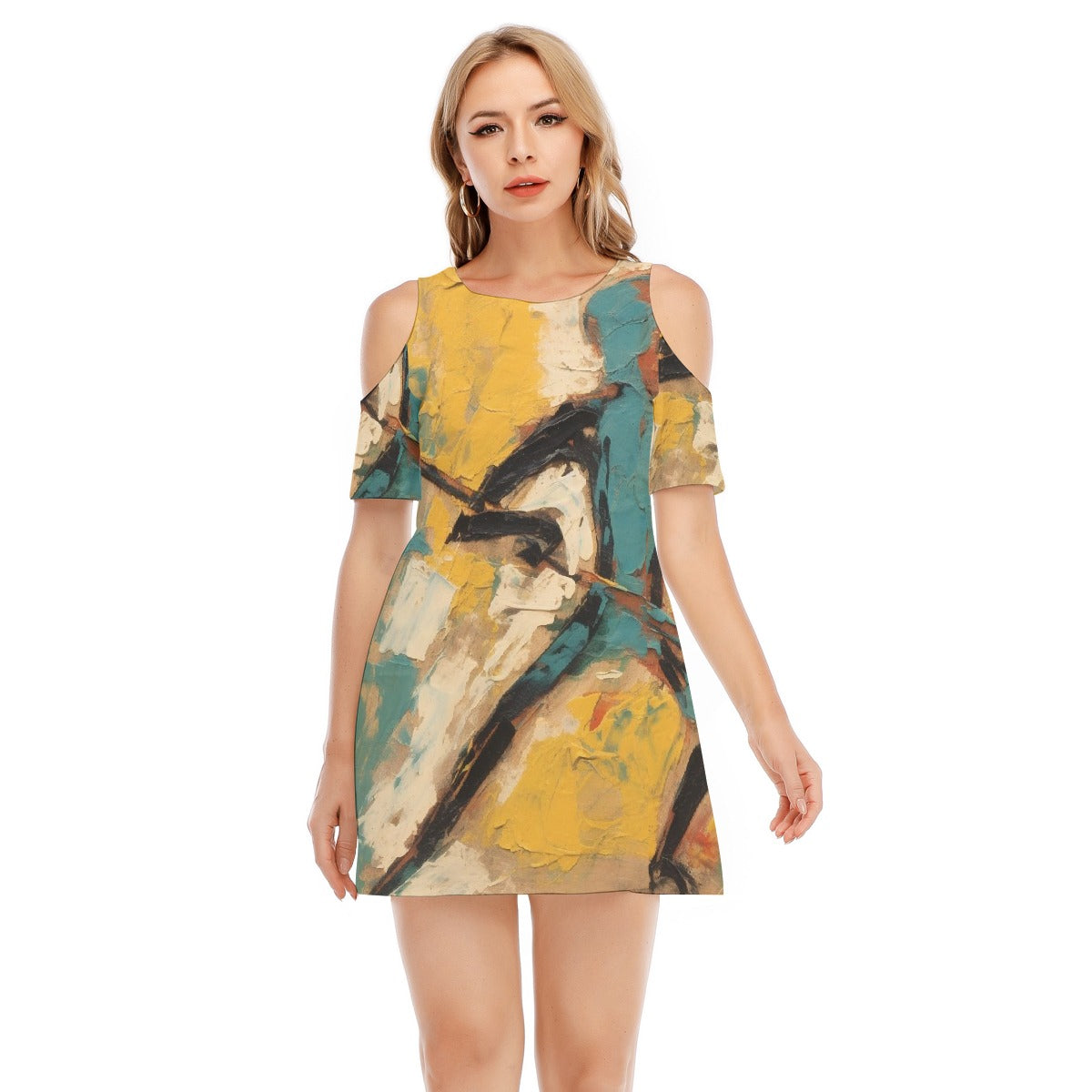 All-Over Print Women's Cold Shoulder Dress | 190GSM Cotton