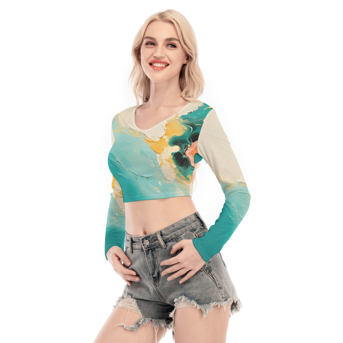 All-Over Print Women's Back Hollow T-shirt With Strap