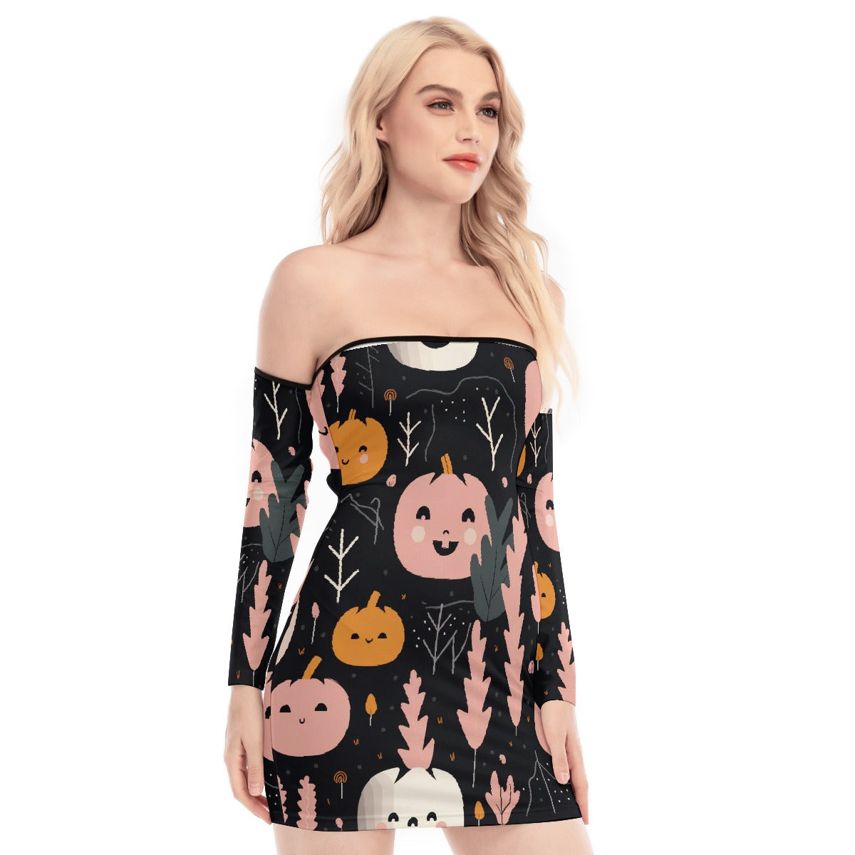 All-Over Print Women's Off-shoulder Back Lace-up Dress