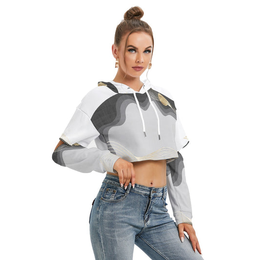 All-Over Print Women's Heavy Fleece Hoodie With Hollow Out Sleeve