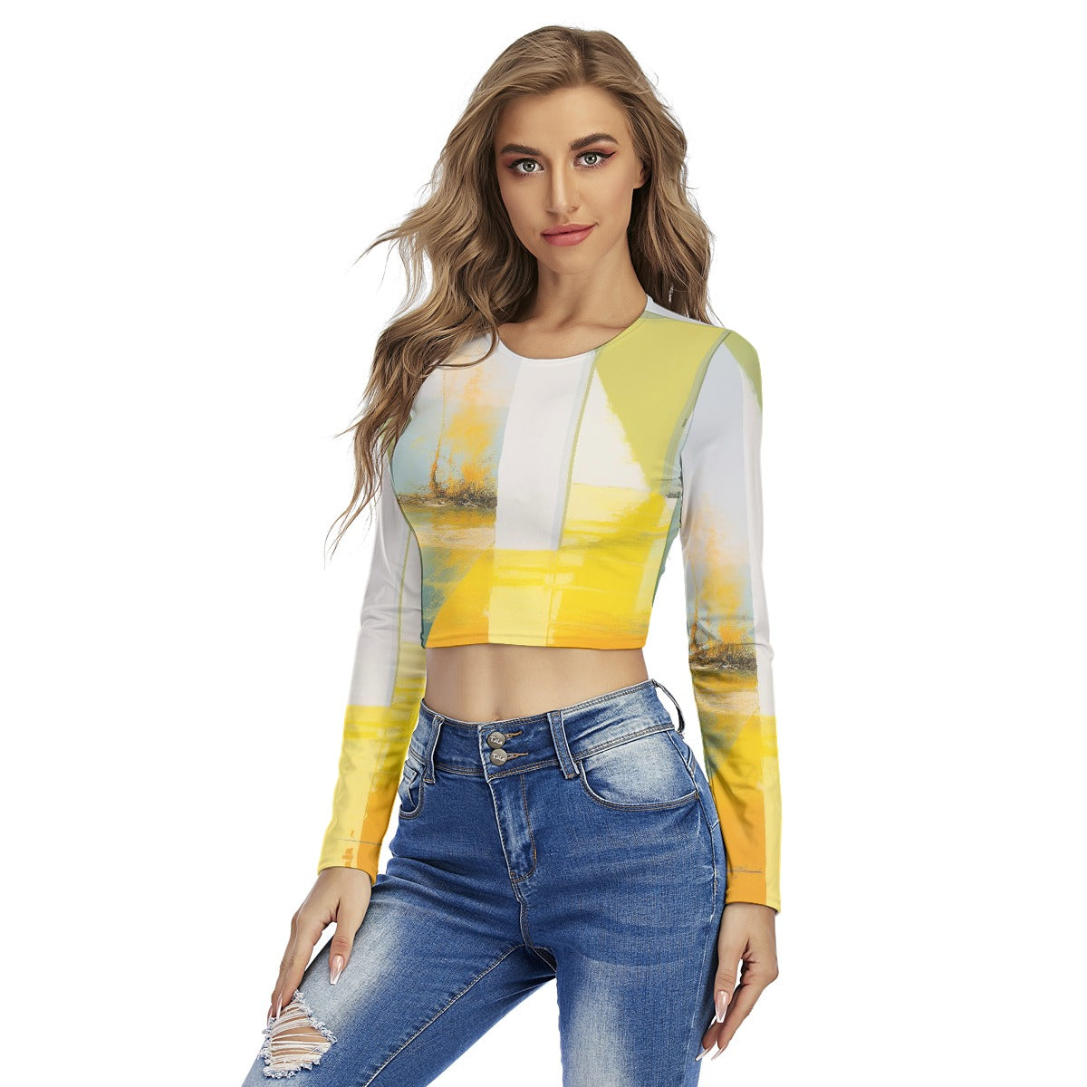 All-Over Print Women's Round Neck Crop Top T-Shirt