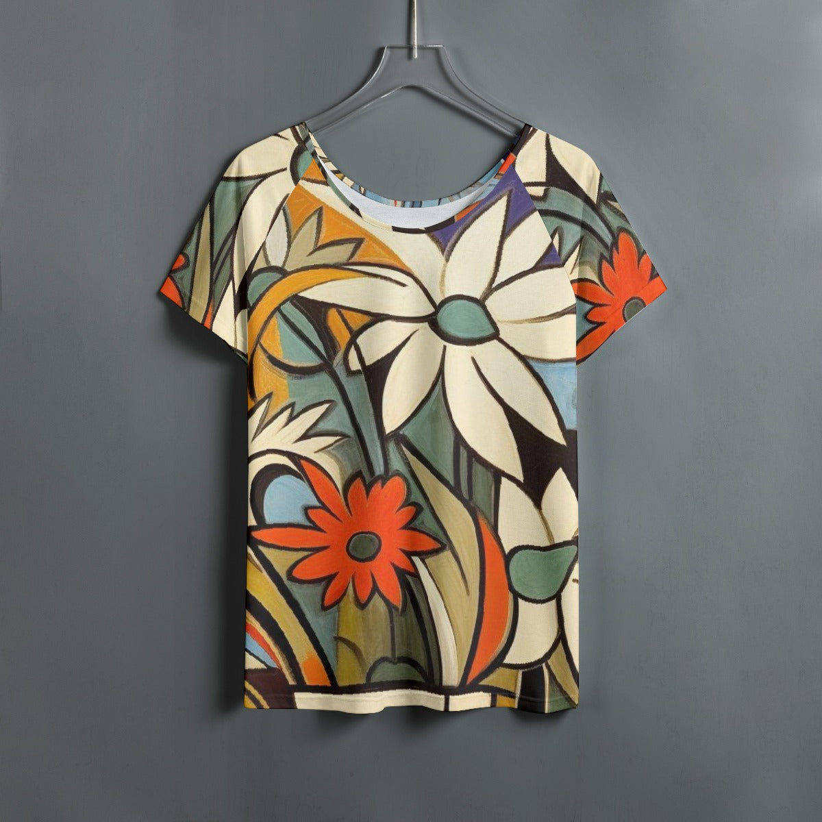 All-Over Print Women's Round Neck T-shirt With Raglan Sleeve