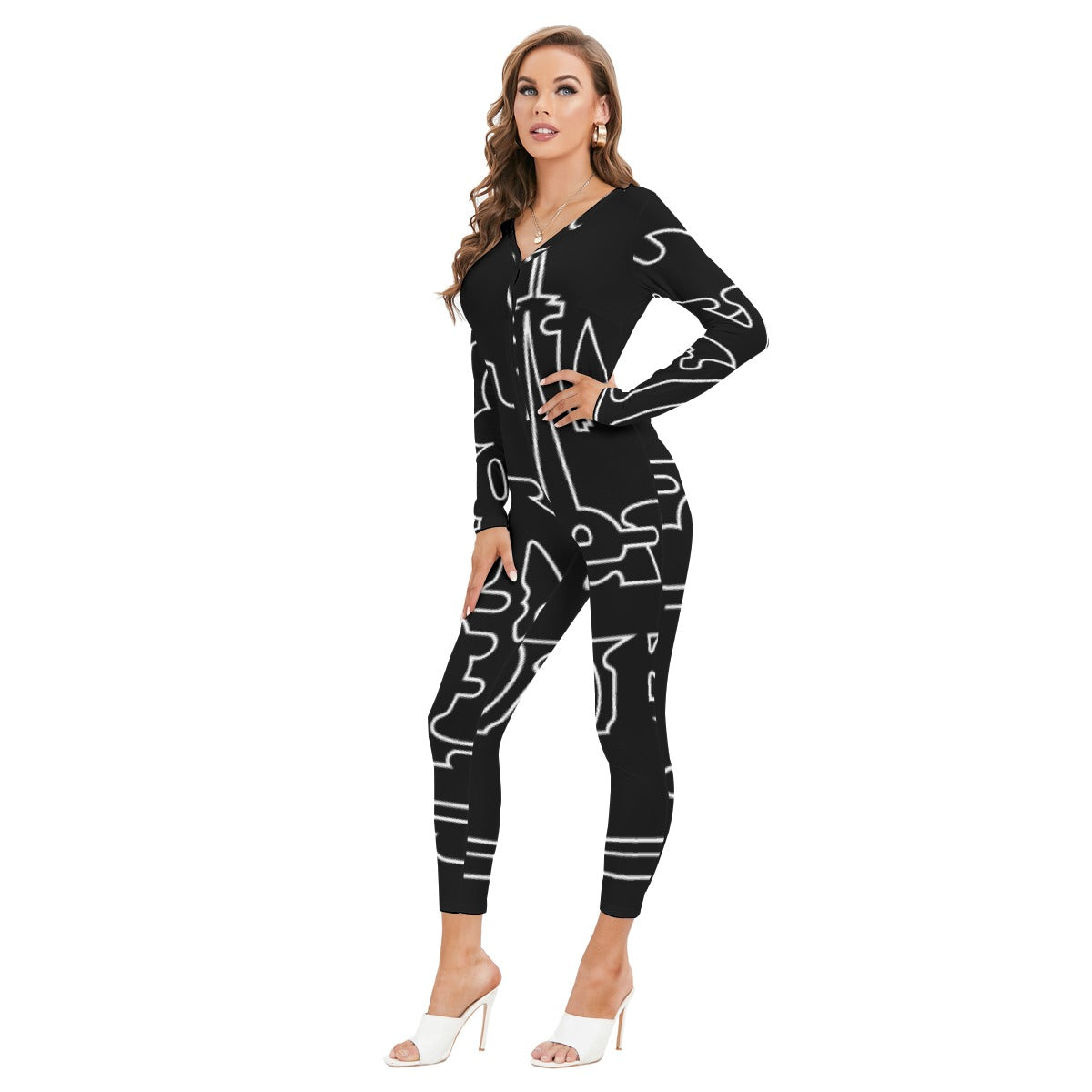 All-Over Print Women's Plunging Neck Jumpsuit