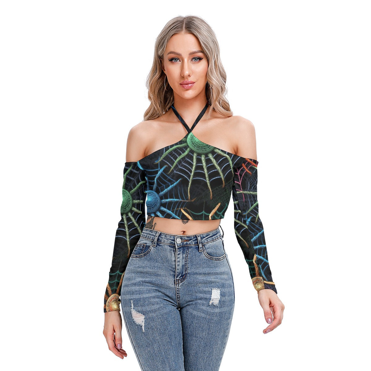 All-Over Print Women's Halter Lace-up Top