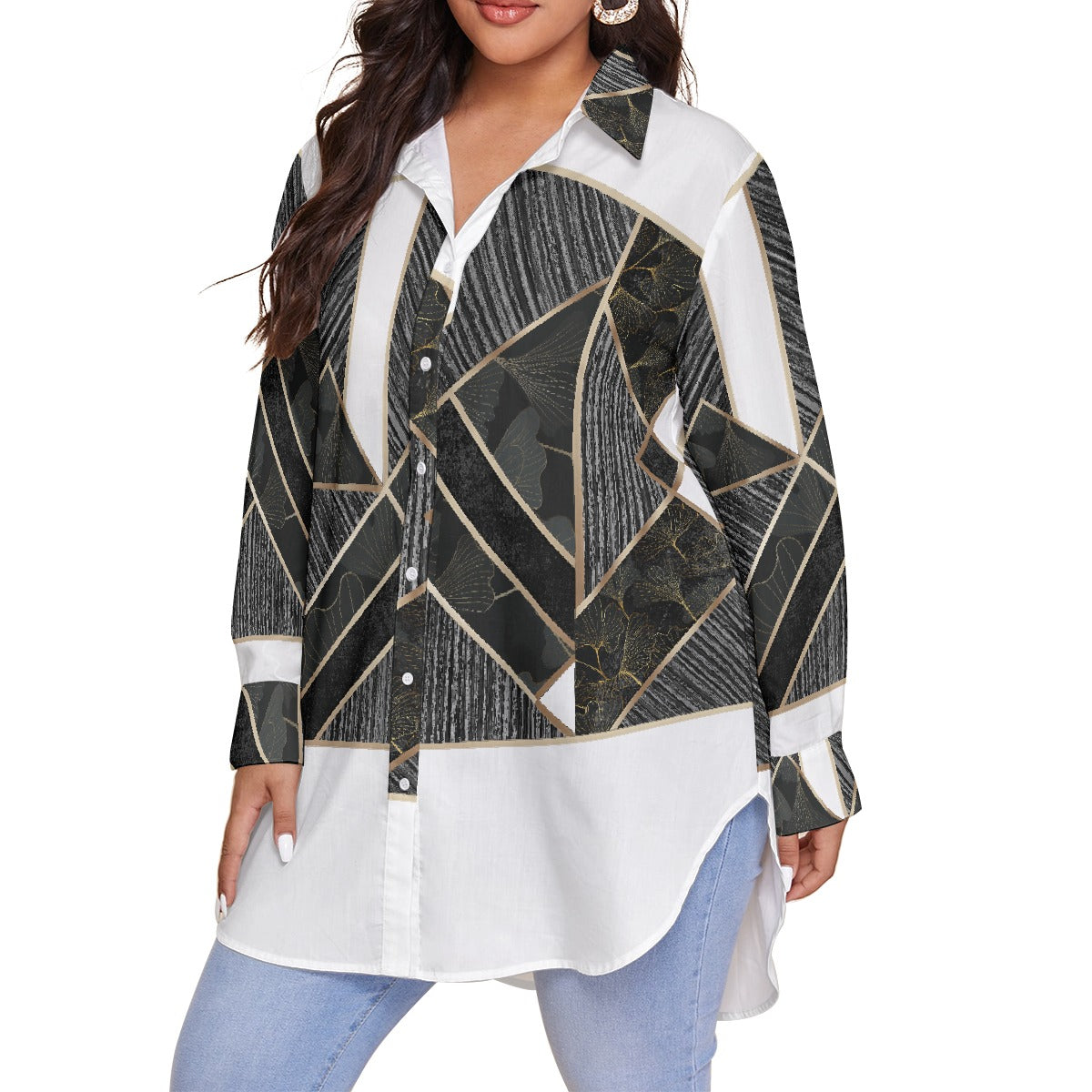 All-Over Print Women's Shirt With Long Sleeve(Plus Size)