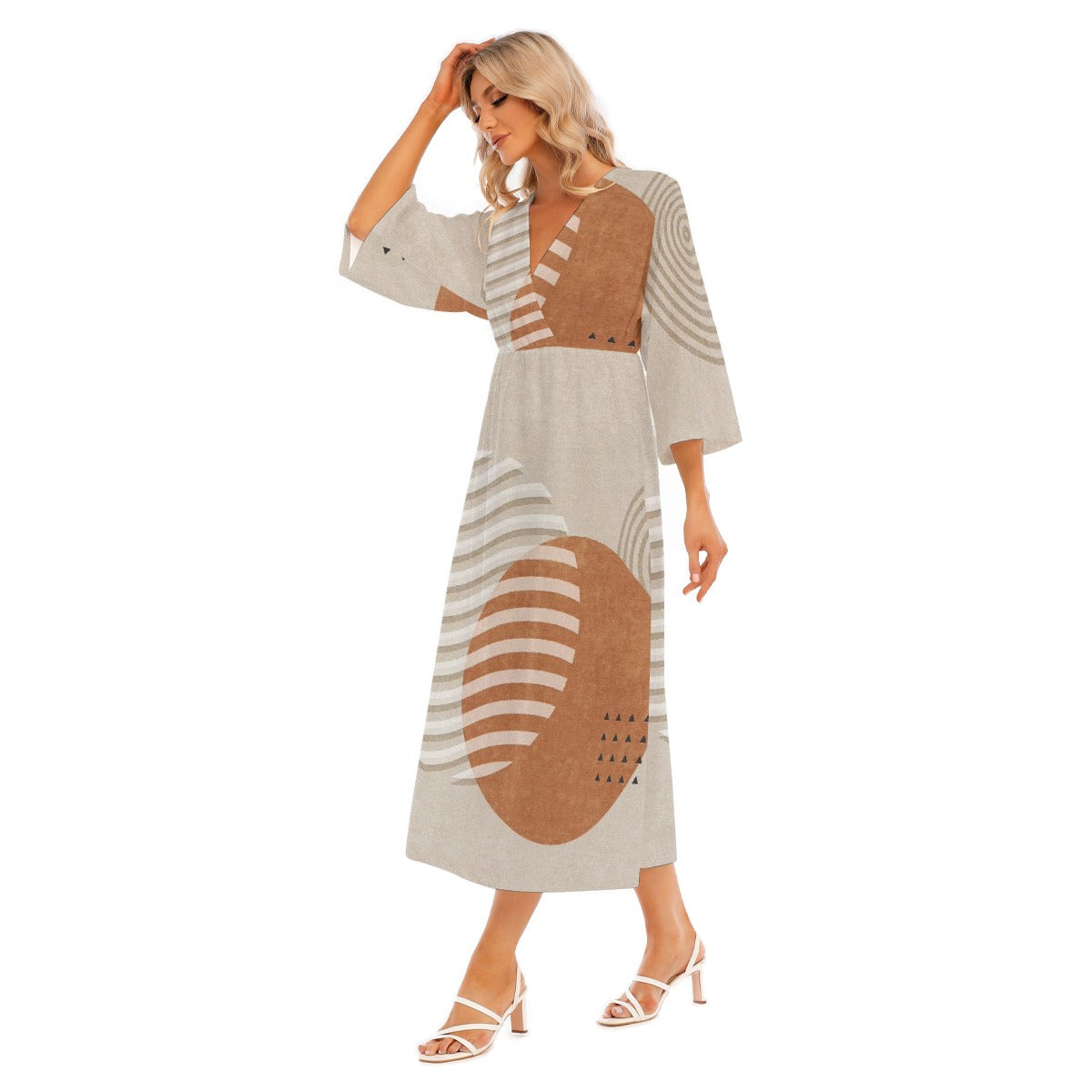 All-Over Print Women's Mid-Sleeve Long Dress
