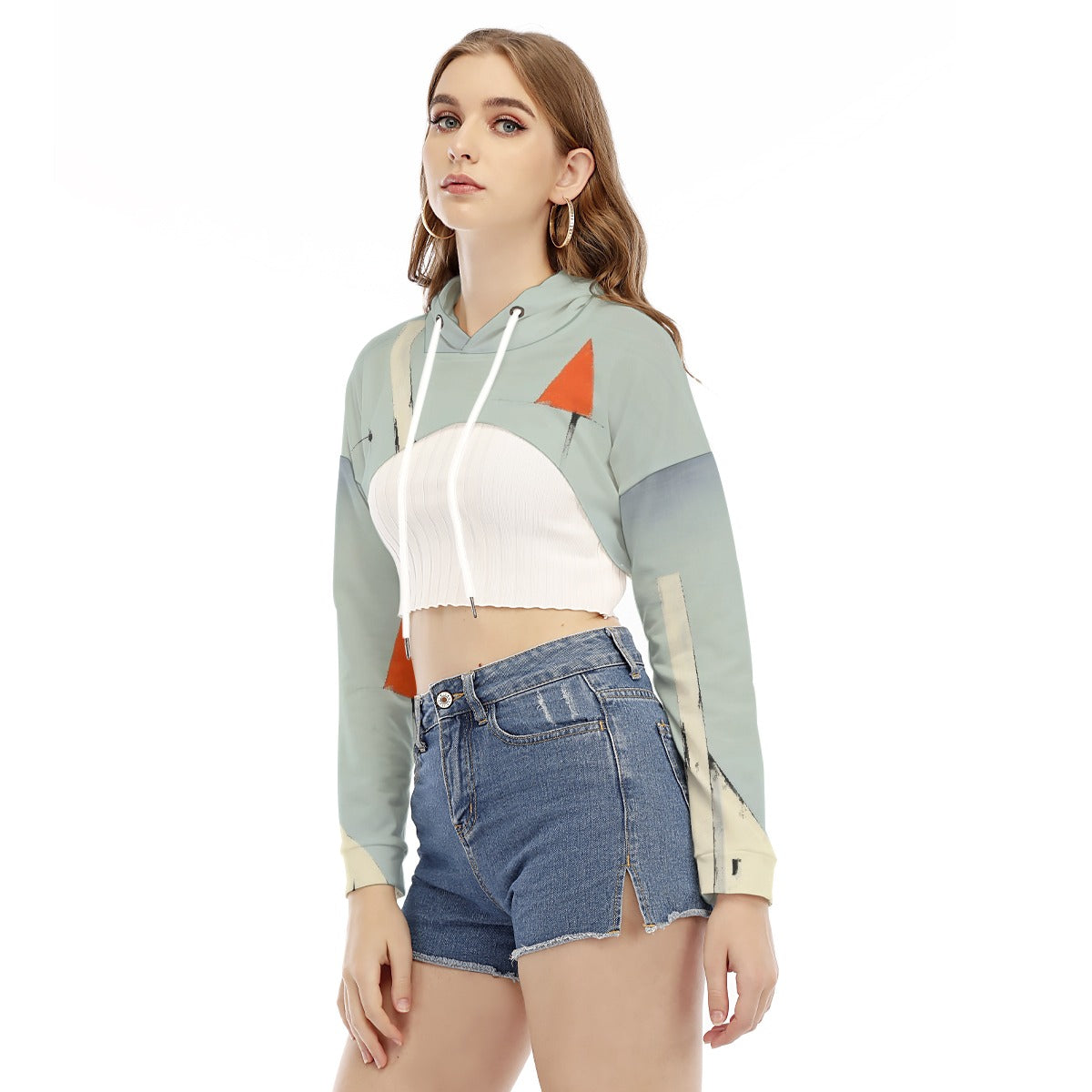 All-Over Print Women's Smock Short Hoodie With Long Sleeve