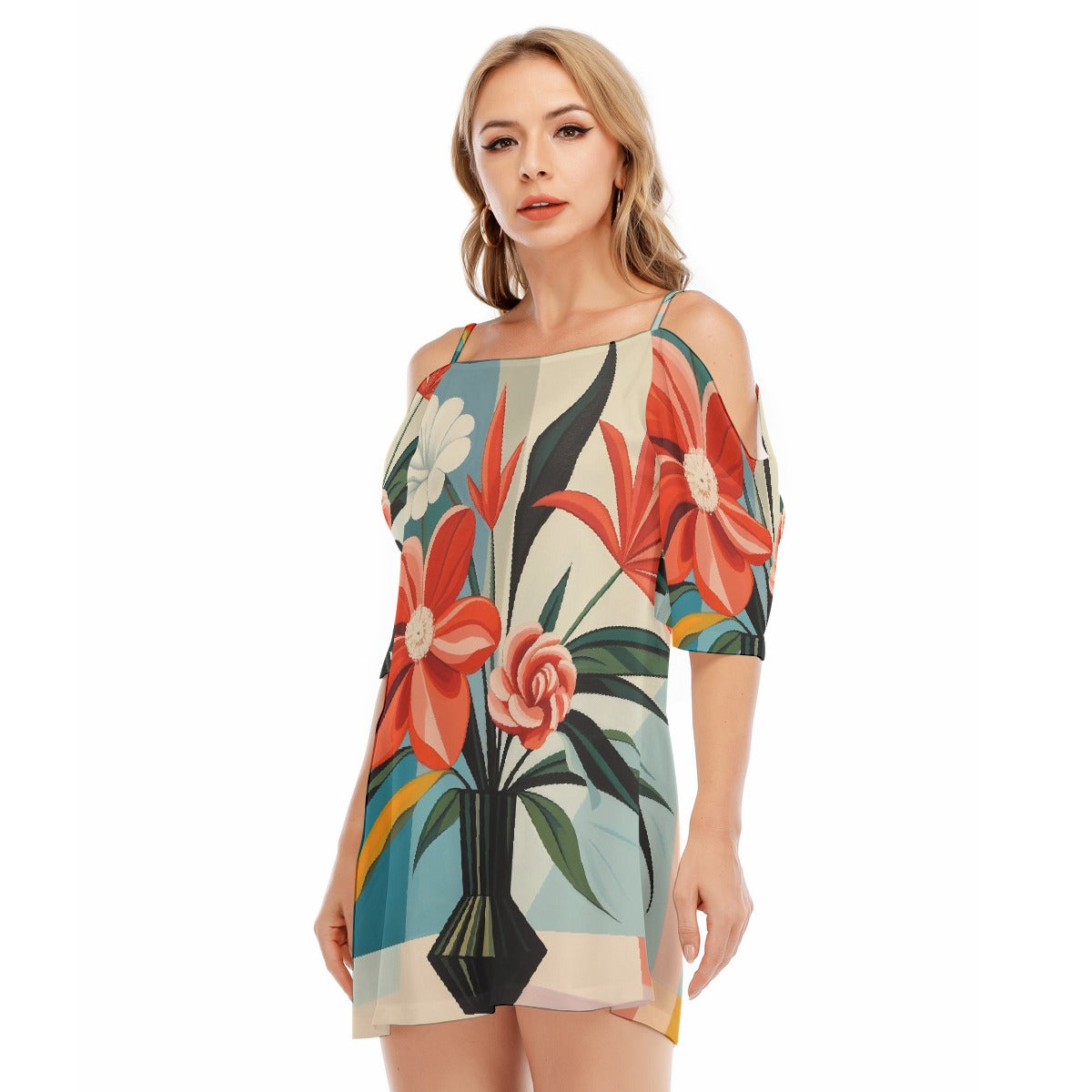 All-Over Print Women's Off-shoulder Cami Dress