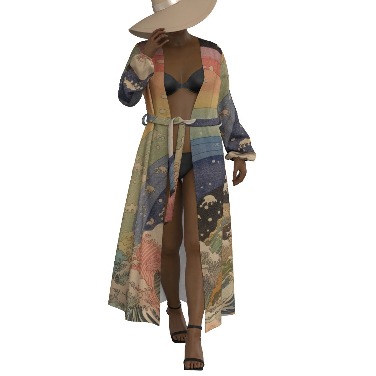 All-Over Print Women's Lace-up Chiffon Robe