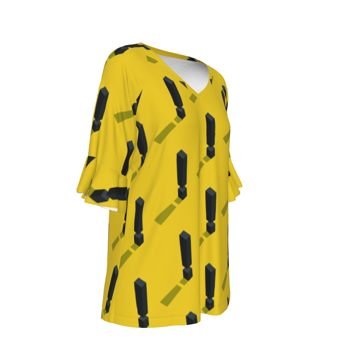 All-Over Print V-neck Women's T-shirt With Bell Sleeve