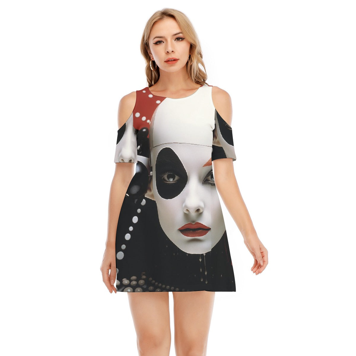 All-Over Print Women's Cold Shoulder Dress | 190GSM Cotton