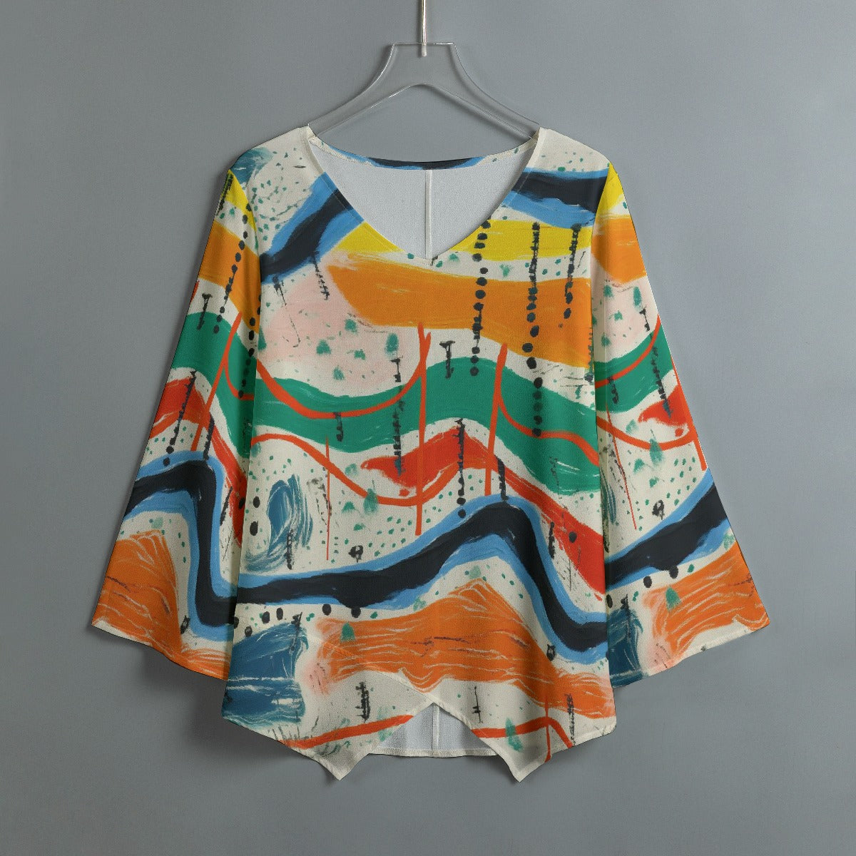 All-Over Print Women's V-neck T-shirt With Irregular Hem