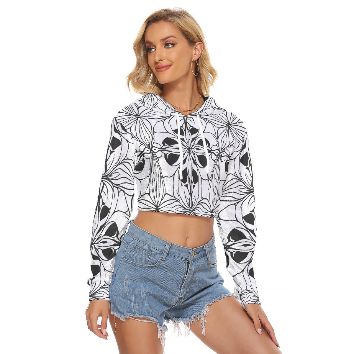 All-Over Print Women's Crop Top Hoodie|Velvet