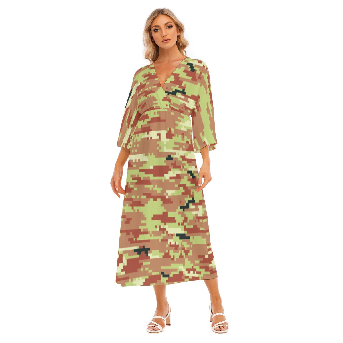 All-Over Print Women's Mid-Sleeve Long Dress