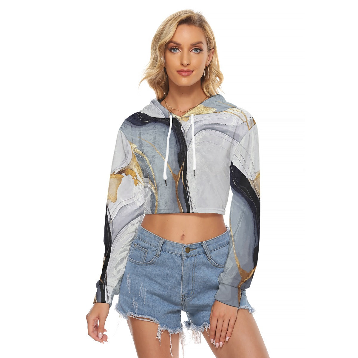 All-Over Print Women's Crop Top Hoodie|Velvet