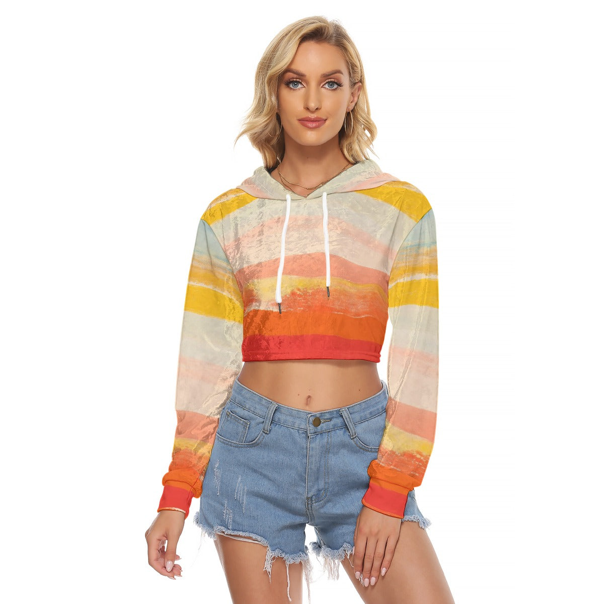 All-Over Print Women's Crop Top Hoodie|Velvet