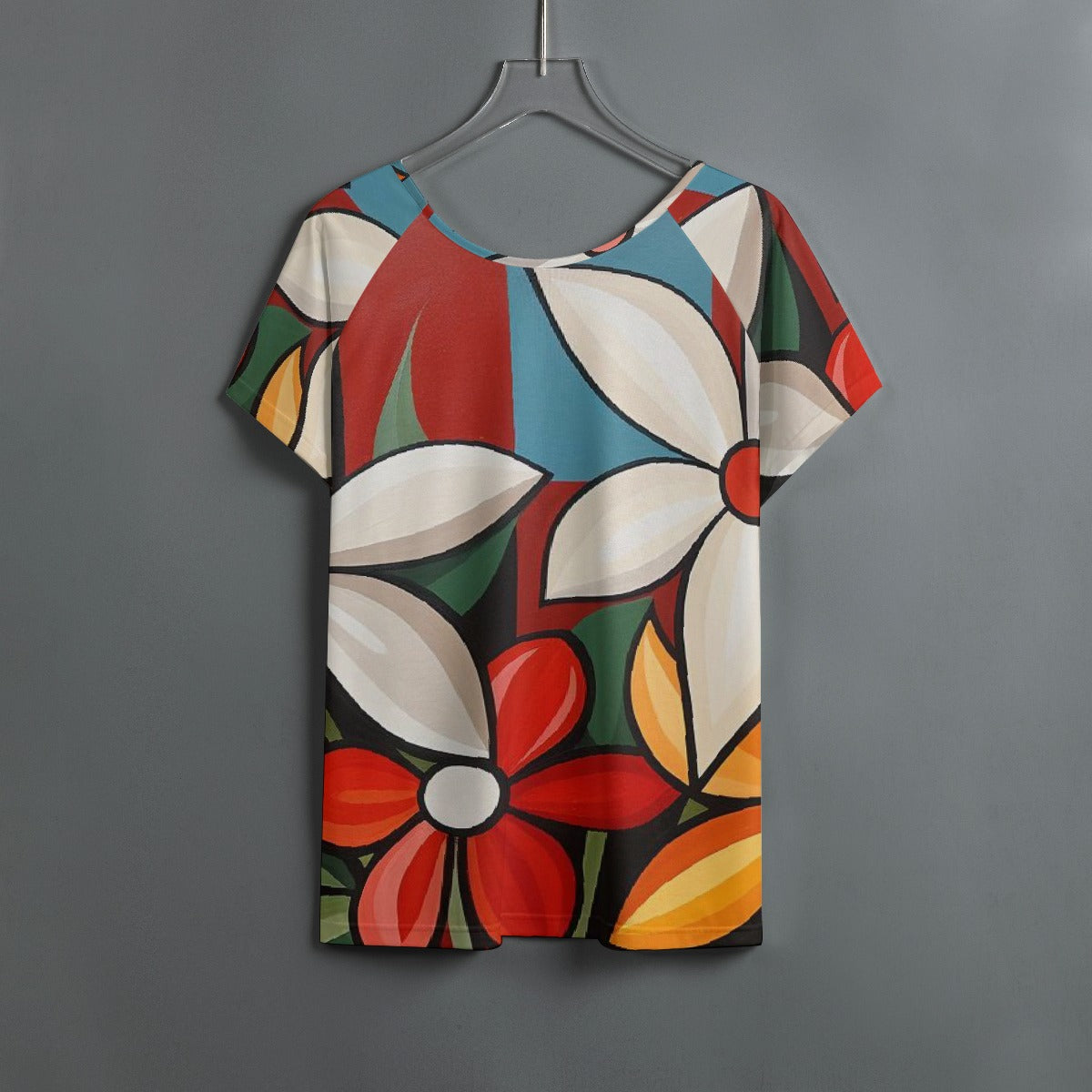 All-Over Print Women's Round Neck T-shirt With Raglan Sleeve