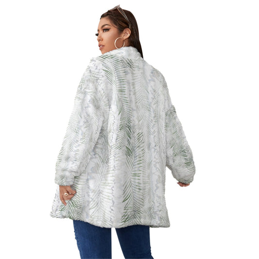 All-Over Print Unisex Borg Fleece Stand-up Collar Coat With Zipper Closure(Plus Size)