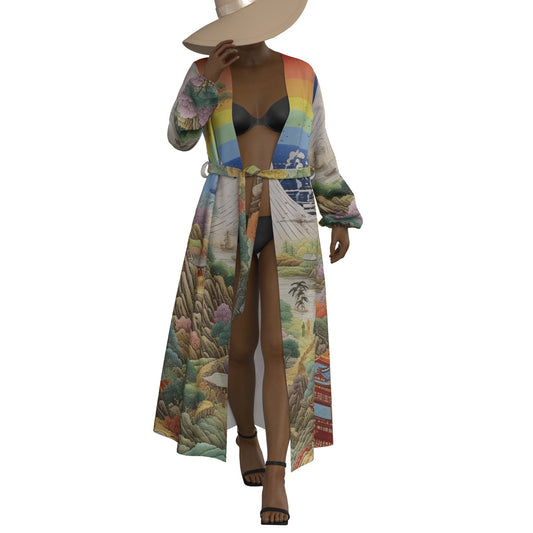 All-Over Print Women's Lace-up Chiffon Robe