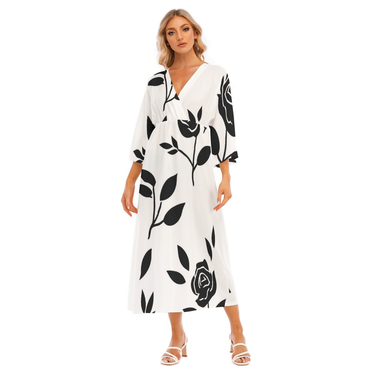 All-Over Print Women's Mid-Sleeve Long Dress