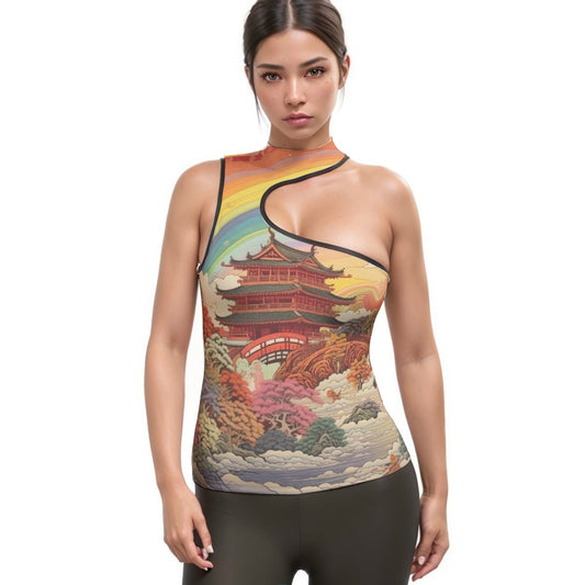All-Over Print Women's Halter Sleeveless Asymmetrical Tank Top