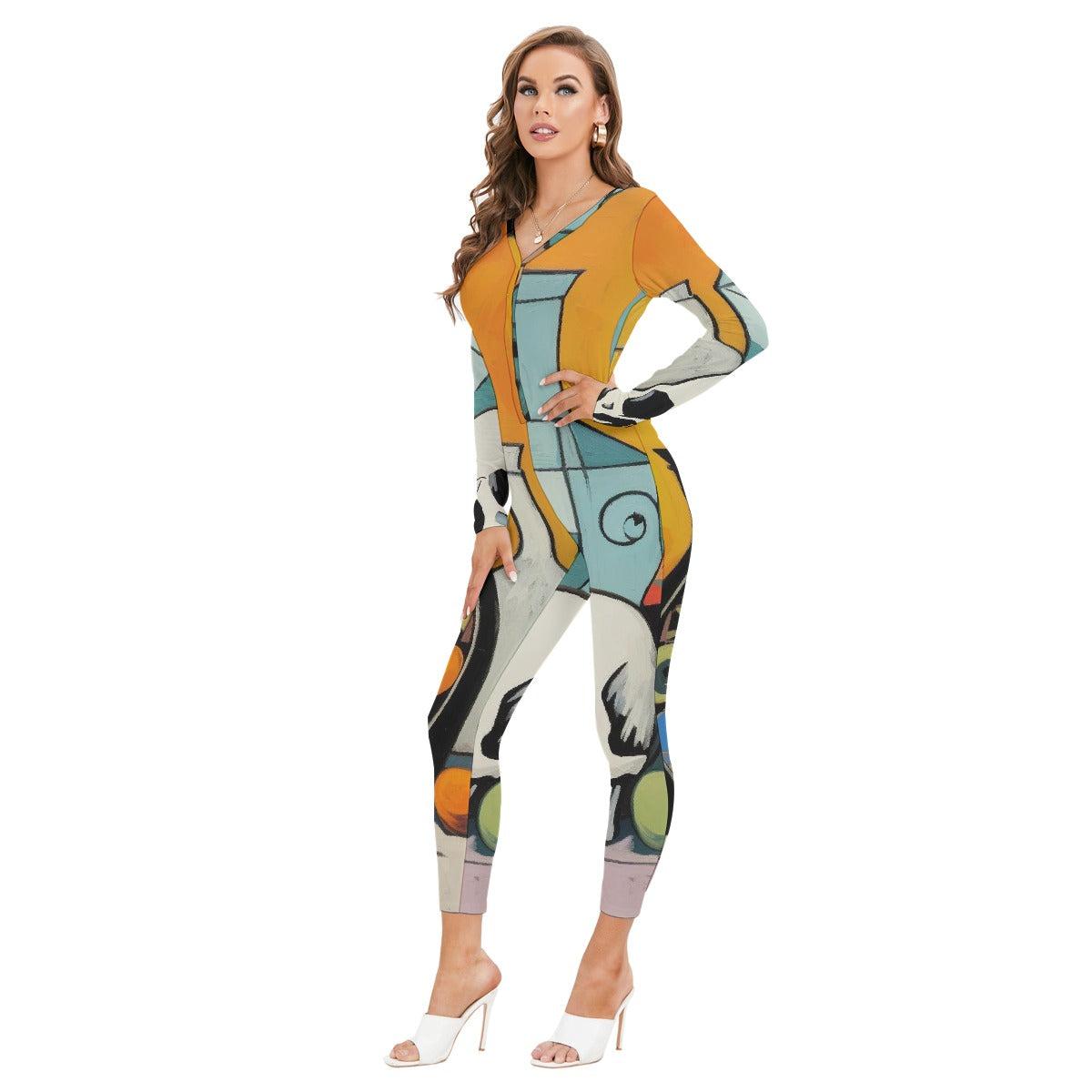 All-Over Print Women's Plunging Neck Jumpsuit