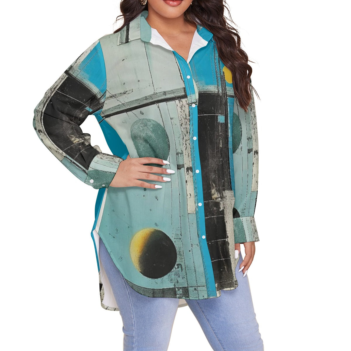 All-Over Print Women's Shirt With Long Sleeve(Plus Size)