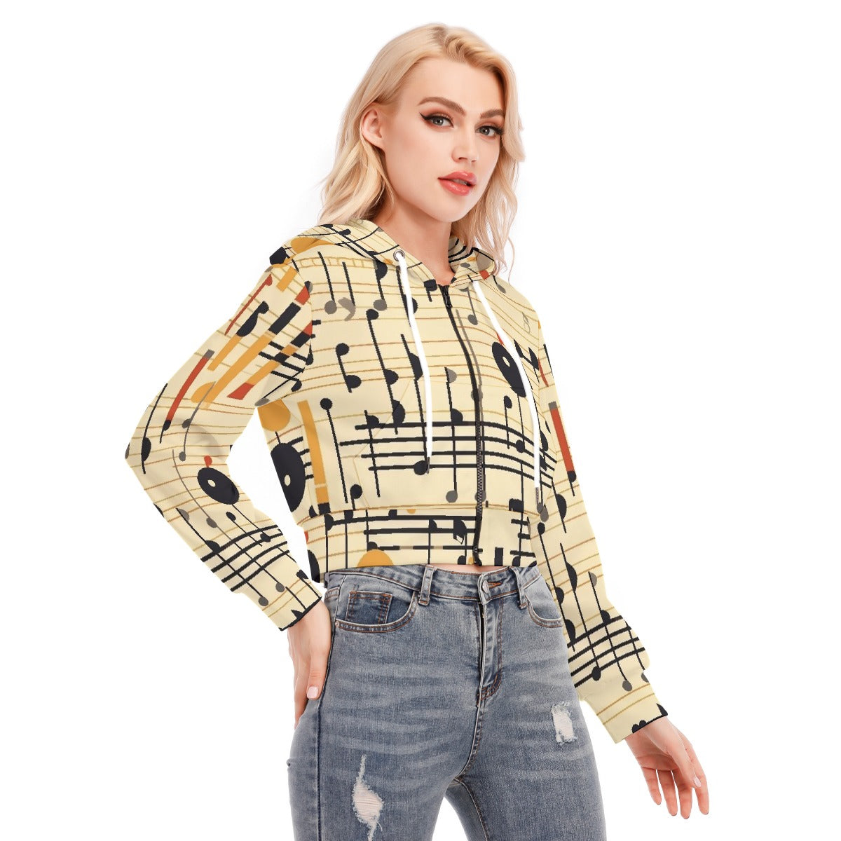 All-Over Print Women's Crop Top Hoodie With Zipper Closure