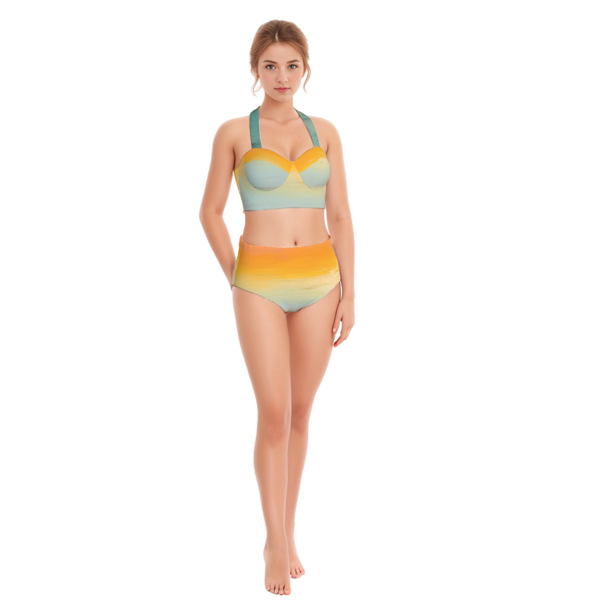 All-Over Print Women's Swimsuit Set With Halter