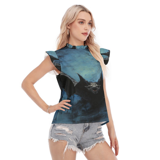 All-Over Print Women's Blouse With Ruffle Collar And Sleeve