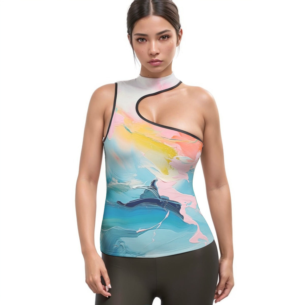 All-Over Print Women's Halter Sleeveless Asymmetrical Tank Top