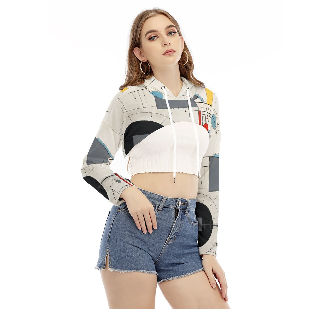 All-Over Print Women's Smock Short Hoodie With Long Sleeve