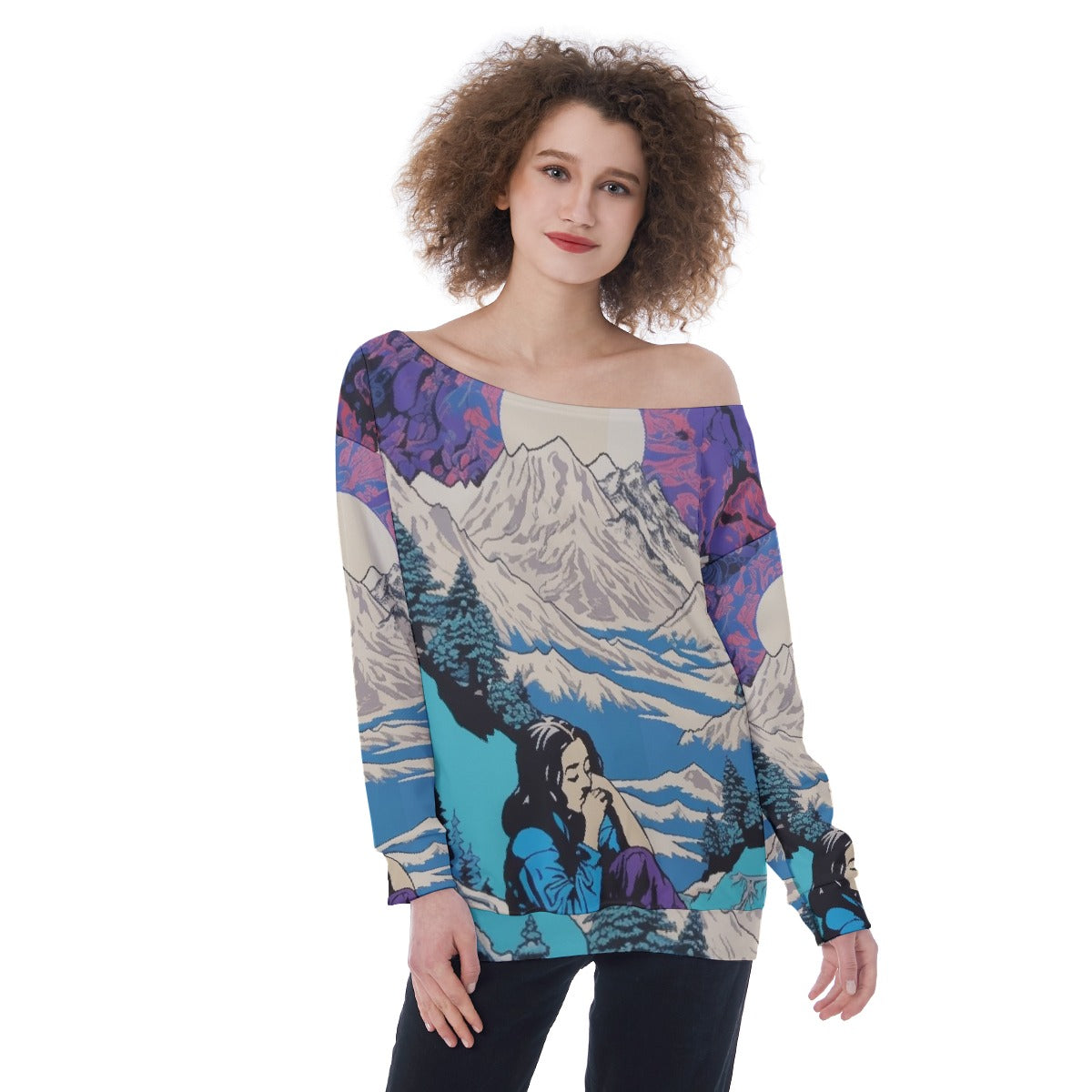 All-Over Print Oversized Women's Off-Shoulder Sweatshirt