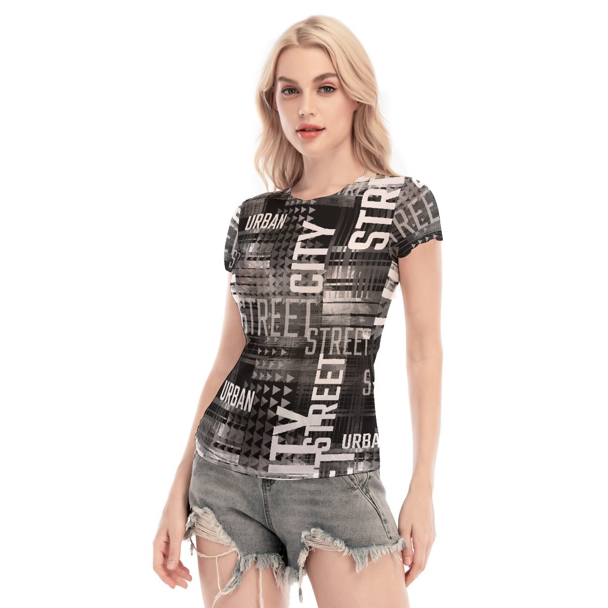 All-Over Print Women's Short Sleeve Mesh Blouse