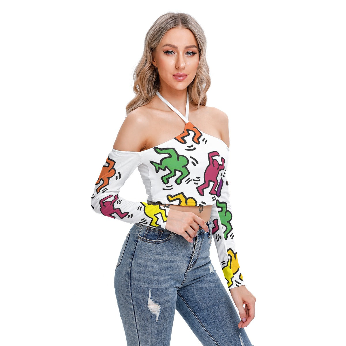 All-Over Print Women's Halter Lace-up Top