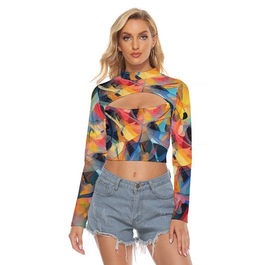 All-Over Print Women's Hollow Chest Keyhole Tight Crop Top