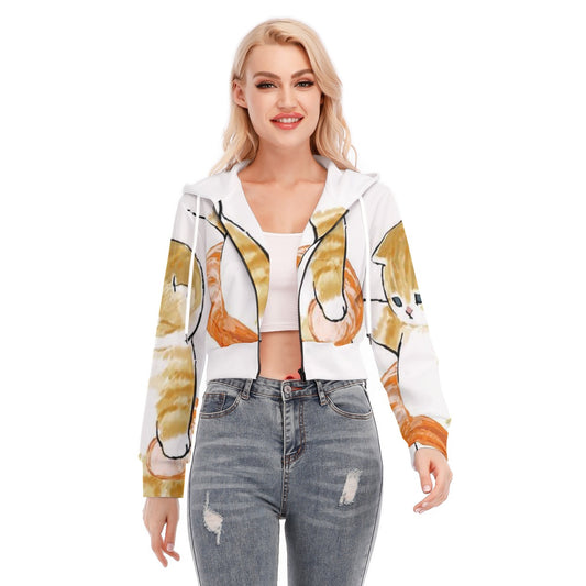 All-Over Print Women's Crop Top Hoodie With Zipper Closure