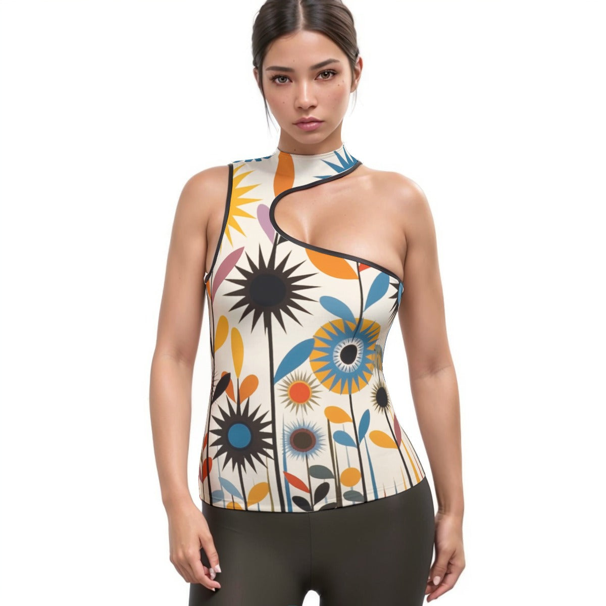 All-Over Print Women's Halter Sleeveless Asymmetrical Tank Top