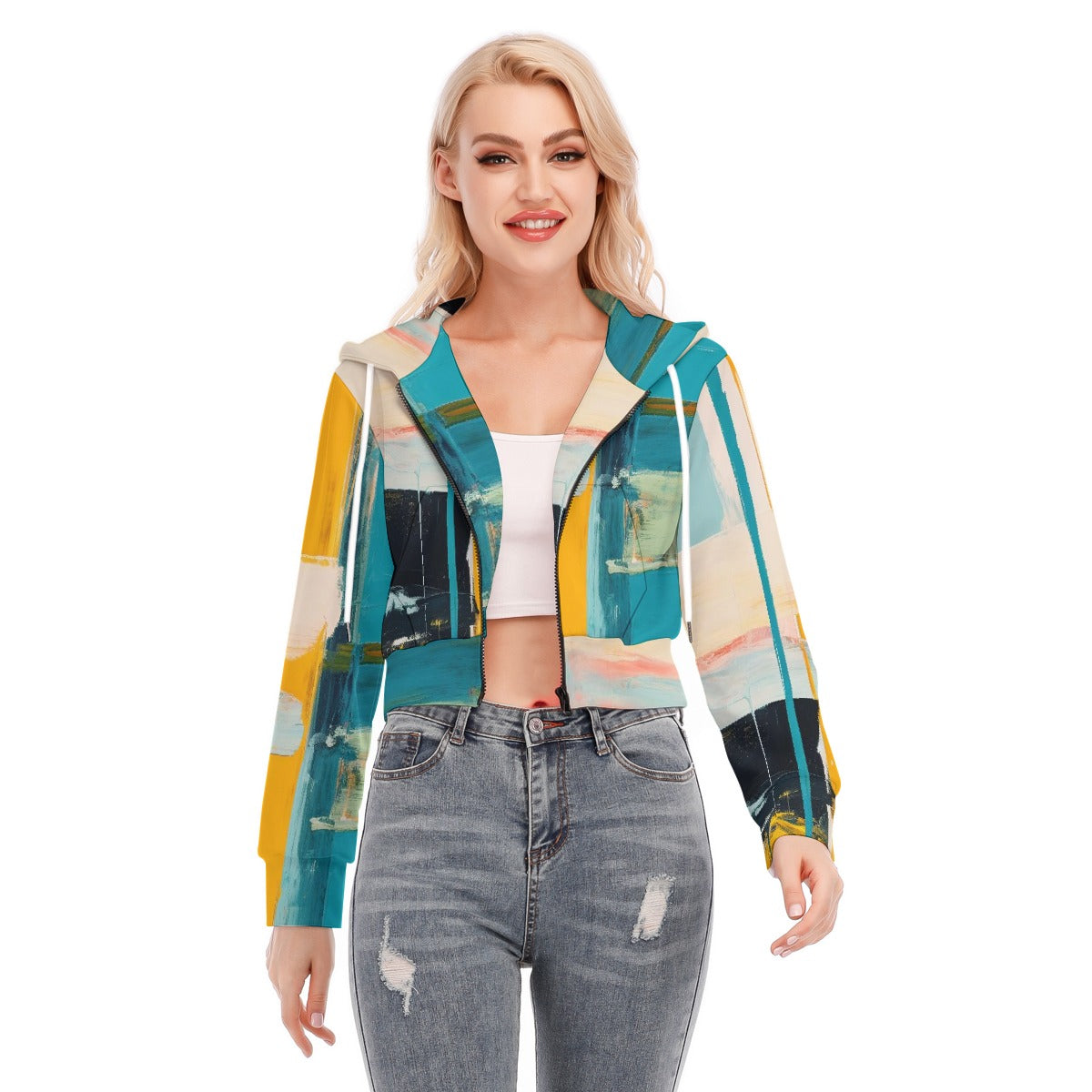 All-Over Print Women's Crop Top Hoodie With Zipper Closure