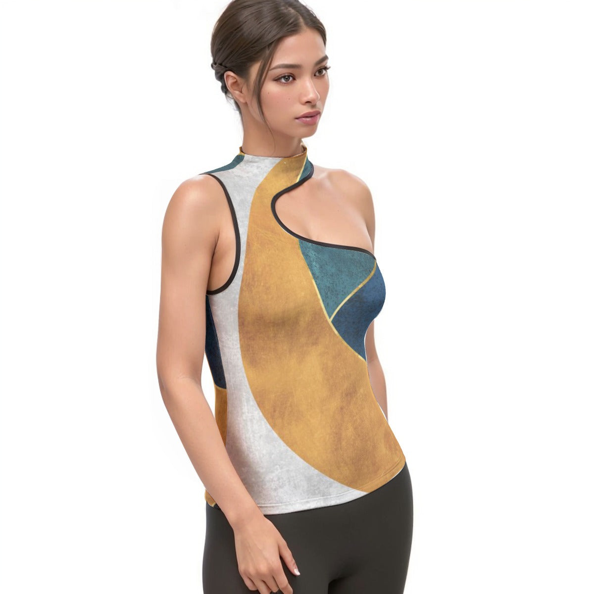 All-Over Print Women's Halter Sleeveless Asymmetrical Tank Top