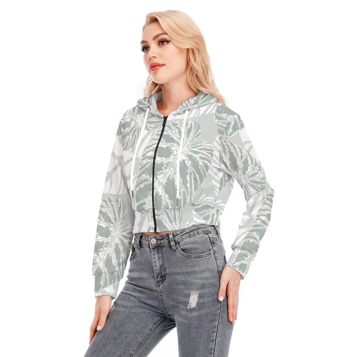 All-Over Print Women's Crop Top Hoodie With Zipper Closure