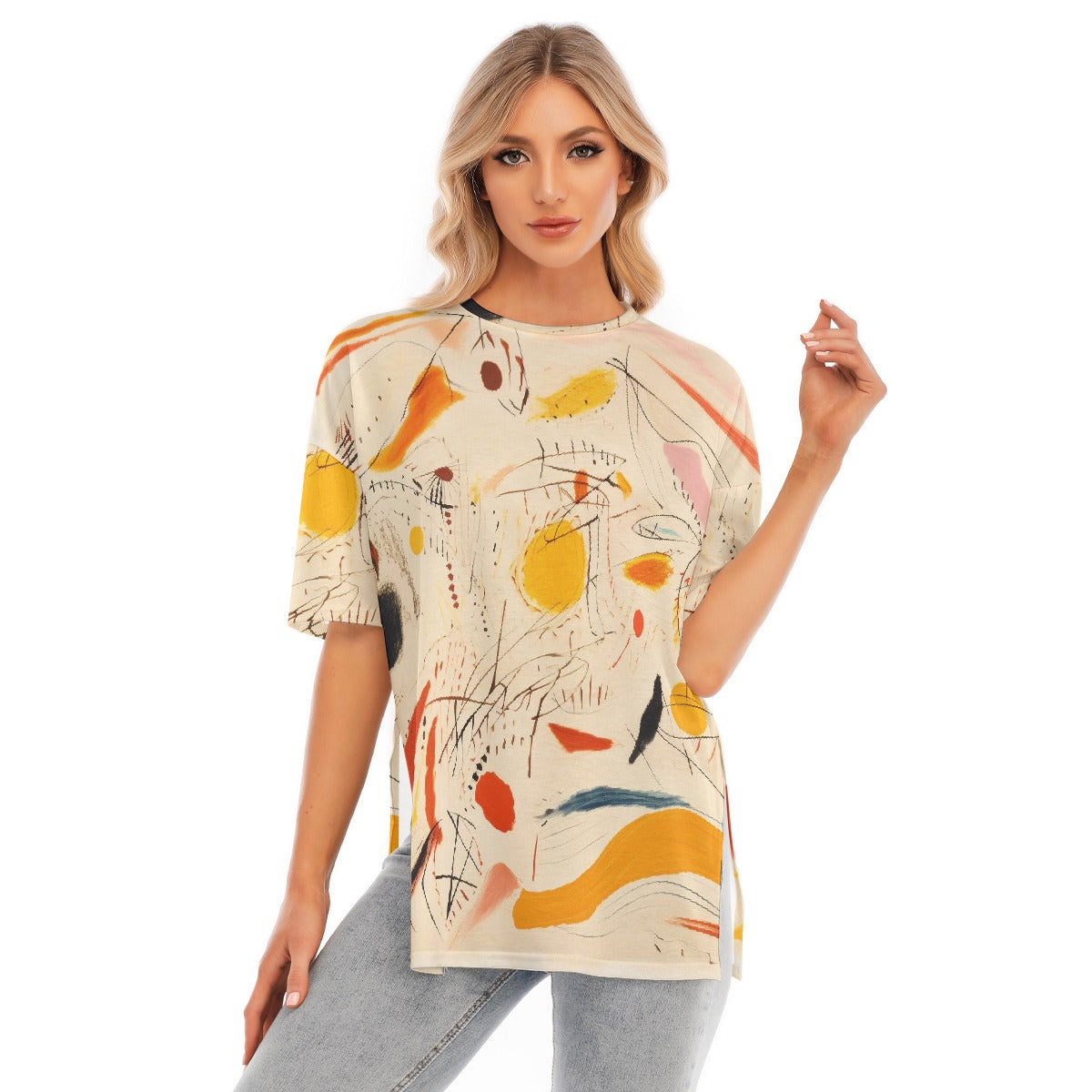 All-Over Print Women's Short Sleeves T-shirt With Hem Split