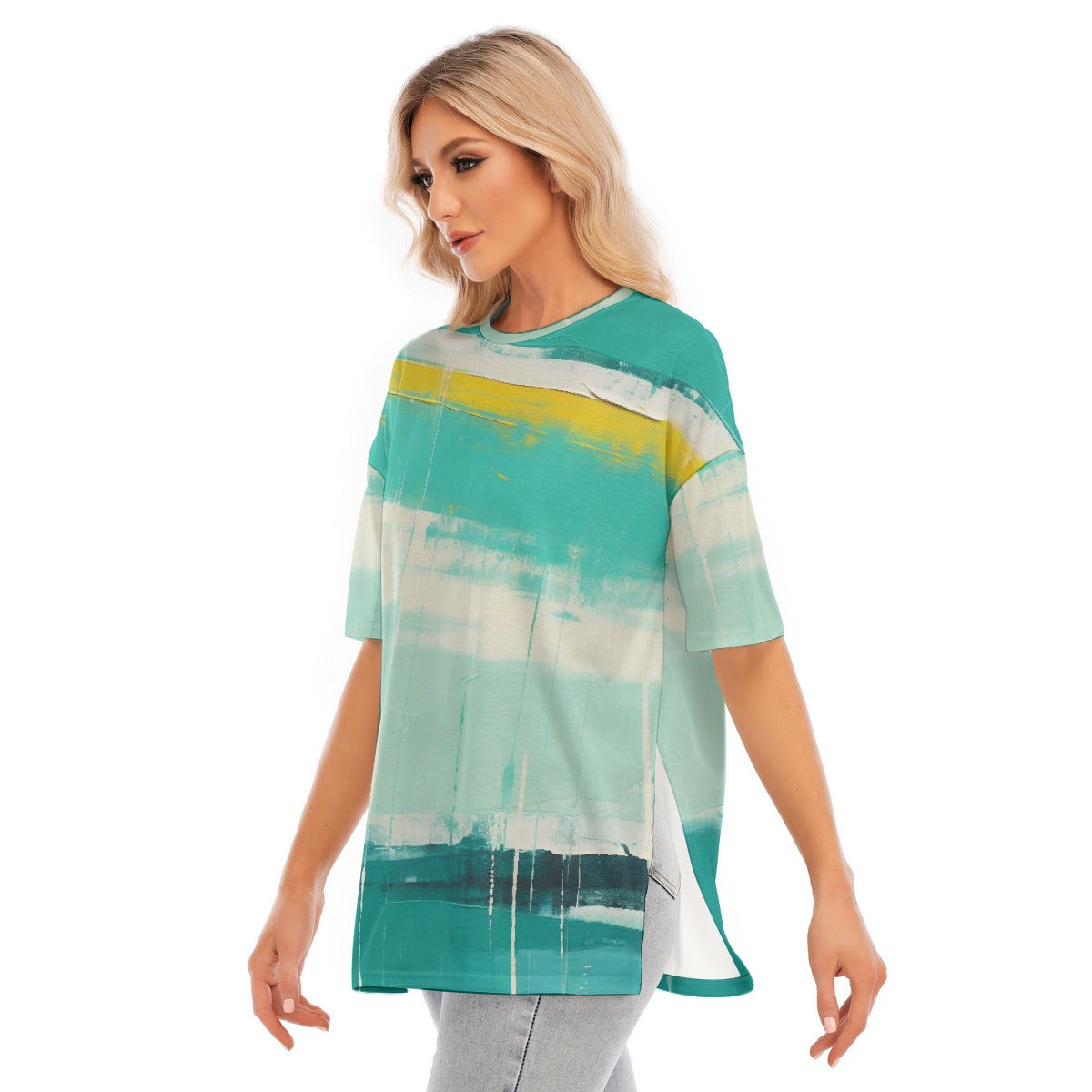 All-Over Print Women's Short Sleeves T-shirt With Hem Split