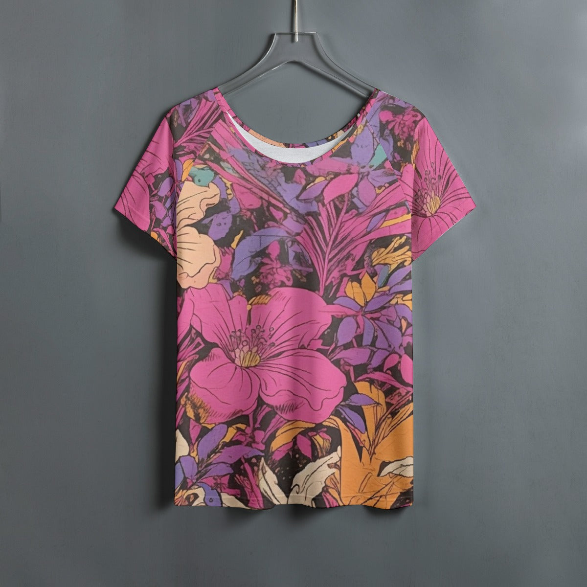 All-Over Print Women's Round Neck T-shirt With Raglan Sleeve