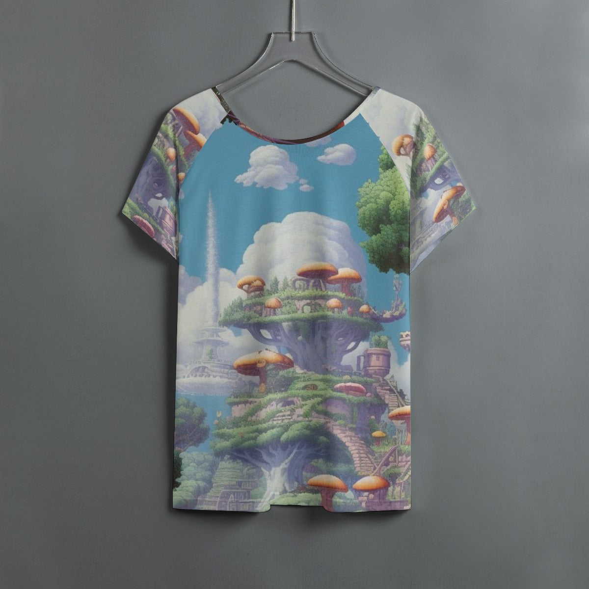 All-Over Print Women's Round Neck T-shirt With Raglan Sleeve