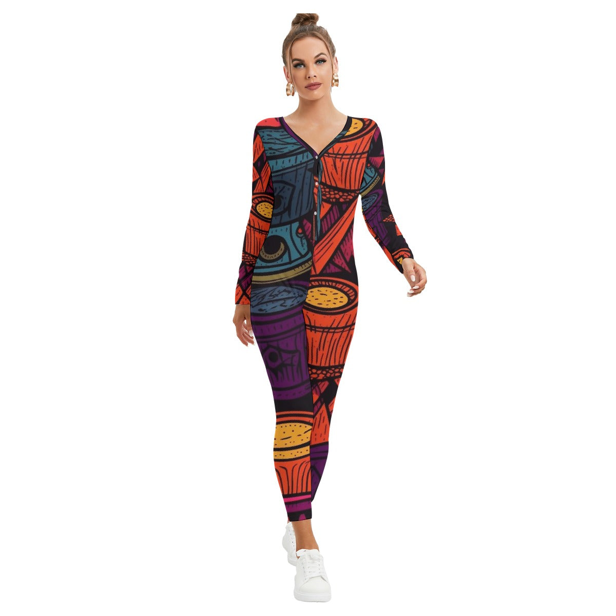 All-Over Print Women's Plunging Neck Jumpsuit