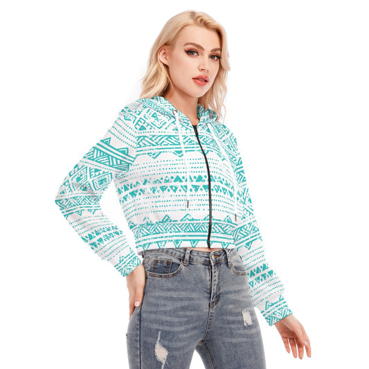 All-Over Print Women's Crop Top Hoodie With Zipper Closure