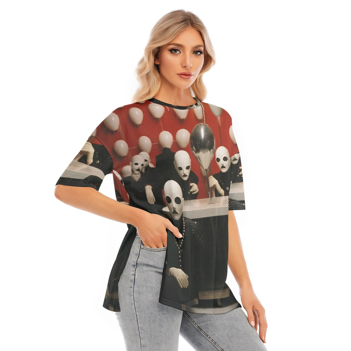 All-Over Print Women's Short Sleeves T-shirt With Hem Split